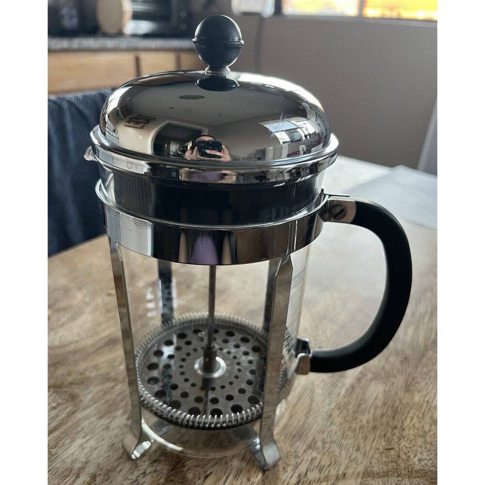 BODUM Glass & Stainless Steel French Press Coffee Maker 1 qt 8 Cup Silver/Black